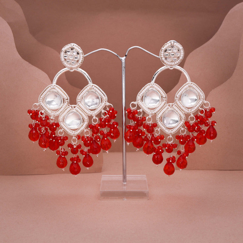 Tehzeeb Creations Gold Polish Red Colour Earrings | Swadesiicart