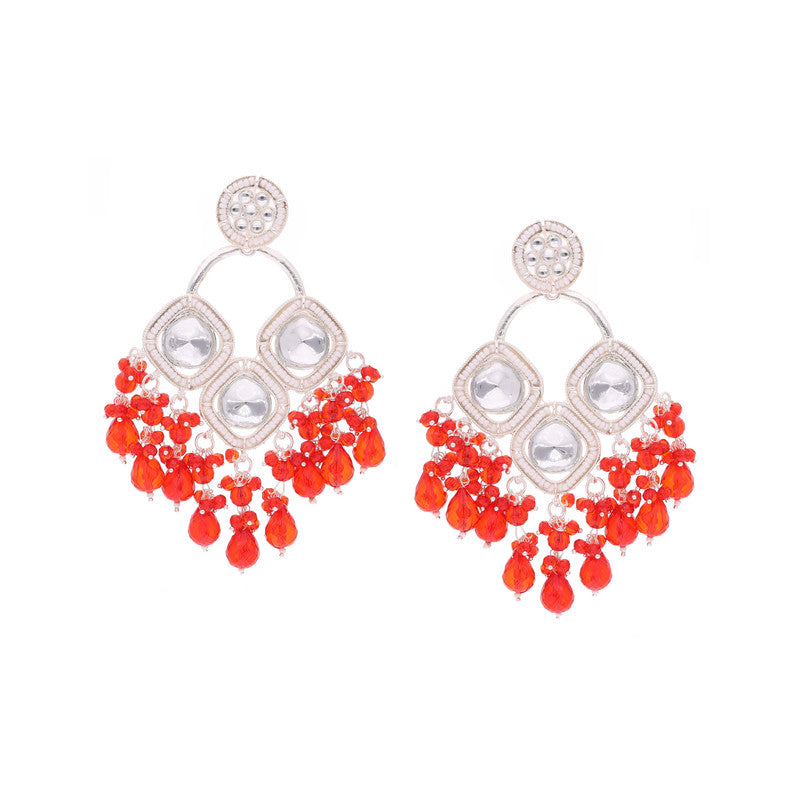 Tehzeeb Creations Gold Polish Red Colour Earrings | Swadesiicart