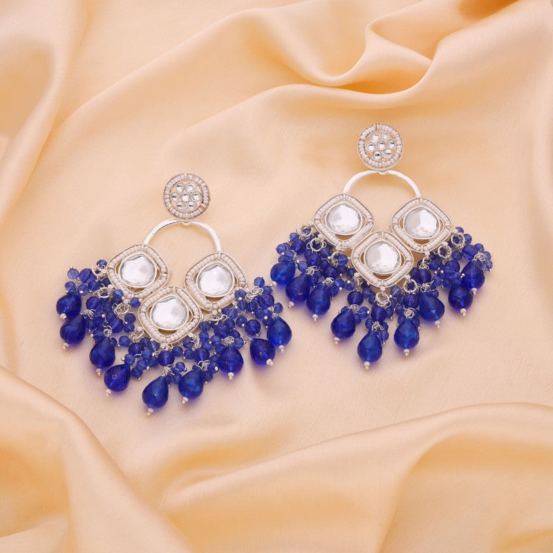 Tehzeeb Creations Gold Polish Royal Blue Colour Earrings | Swadesiicart