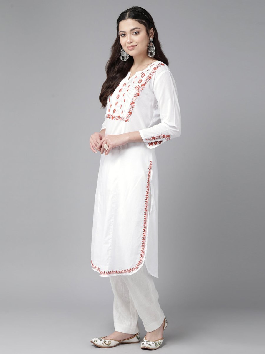 ADA Embroidered Chikankari Cotton Kurta | Swadesiicart