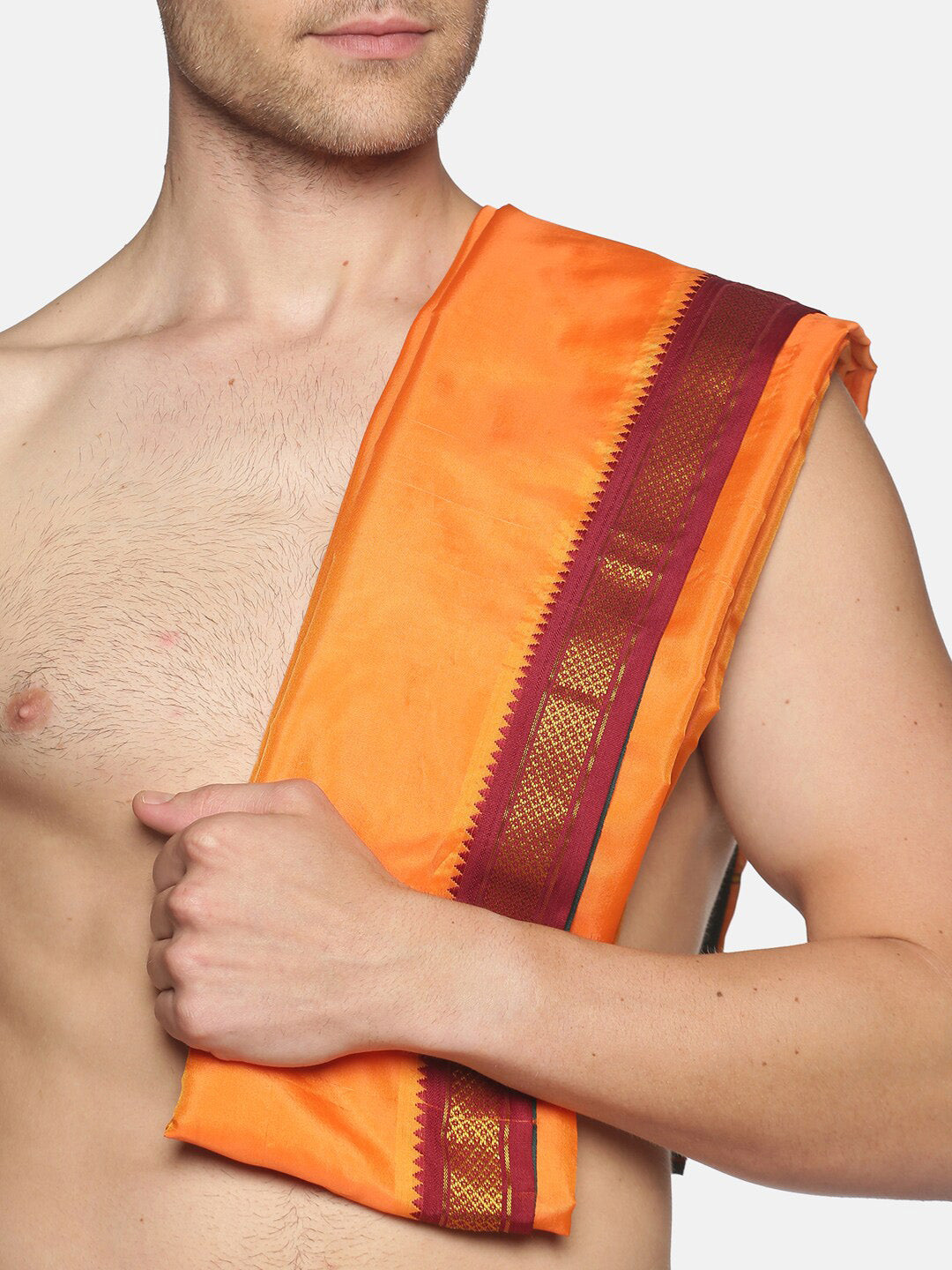Sethukrishna Men Orange Readymade Dhotis | Swadesiicart