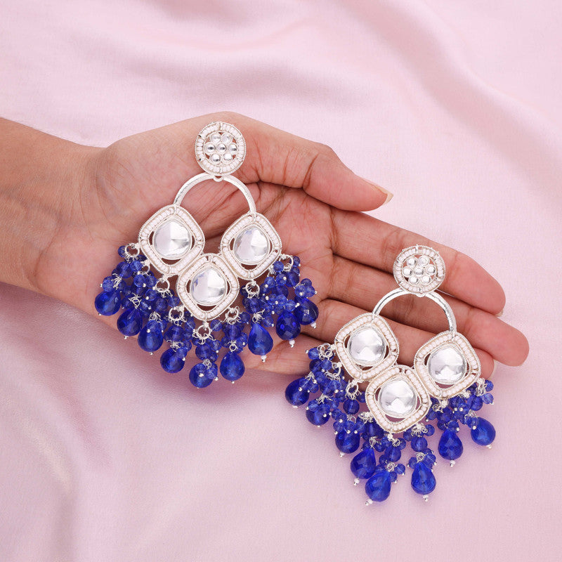 Tehzeeb Creations Gold Polish Royal Blue Colour Earrings | Swadesiicart