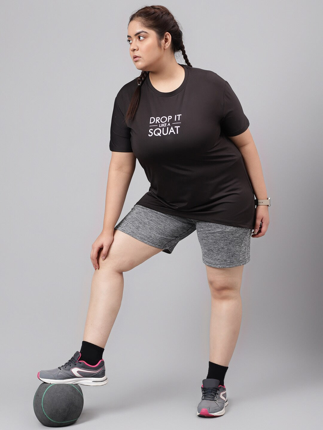 MKH Plus Size Typography Printed Drop-Shoulder Sleeves Relaxed Fit Dri-FIT T-shirt - Swadesiicart