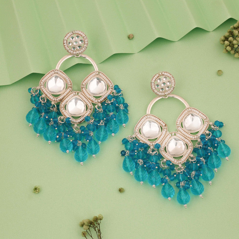 Tehzeeb Creations Gold Polish Sky Blue Colour Earrings | Swadesiicart