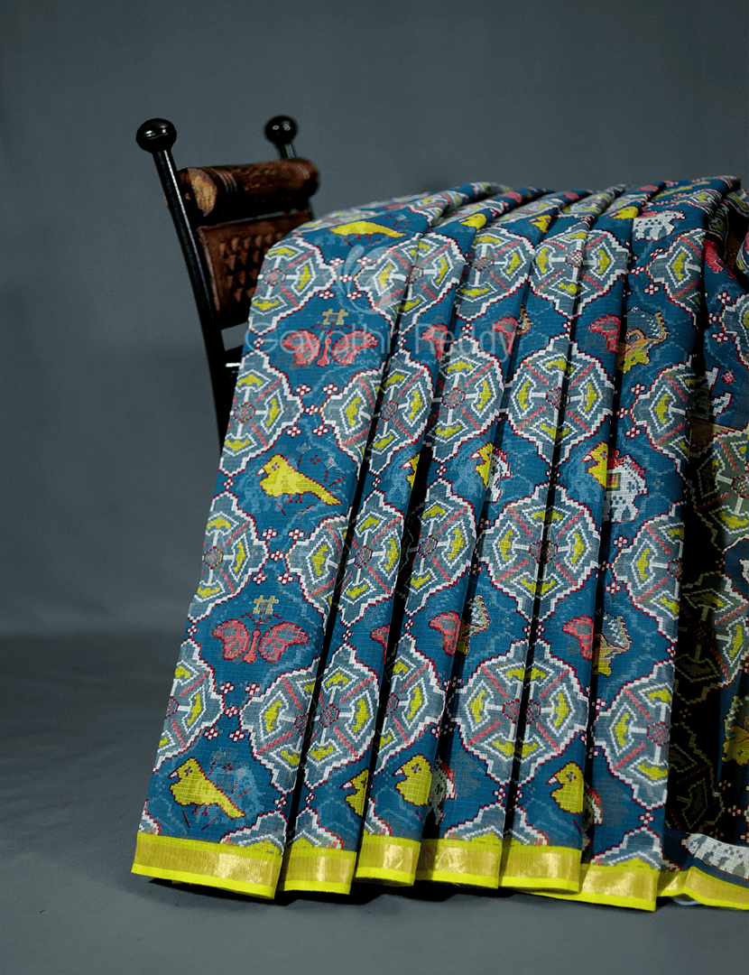 Shades of Elephant Grey Colour With Patola Design Pure Kota Cotton Saree By Gayathri Reddy Designer Studio | Swadesiicart