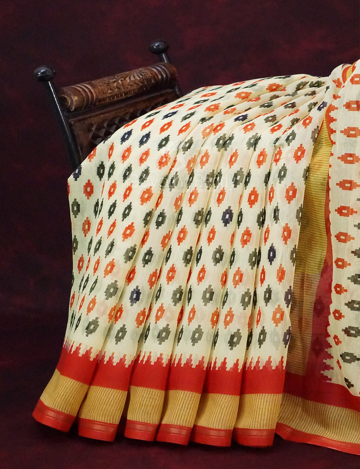Combo of Off White and Red Patan Patola Semi Chanderi Saree By Gayathri Reddy Designer Studio | Swadesiicart