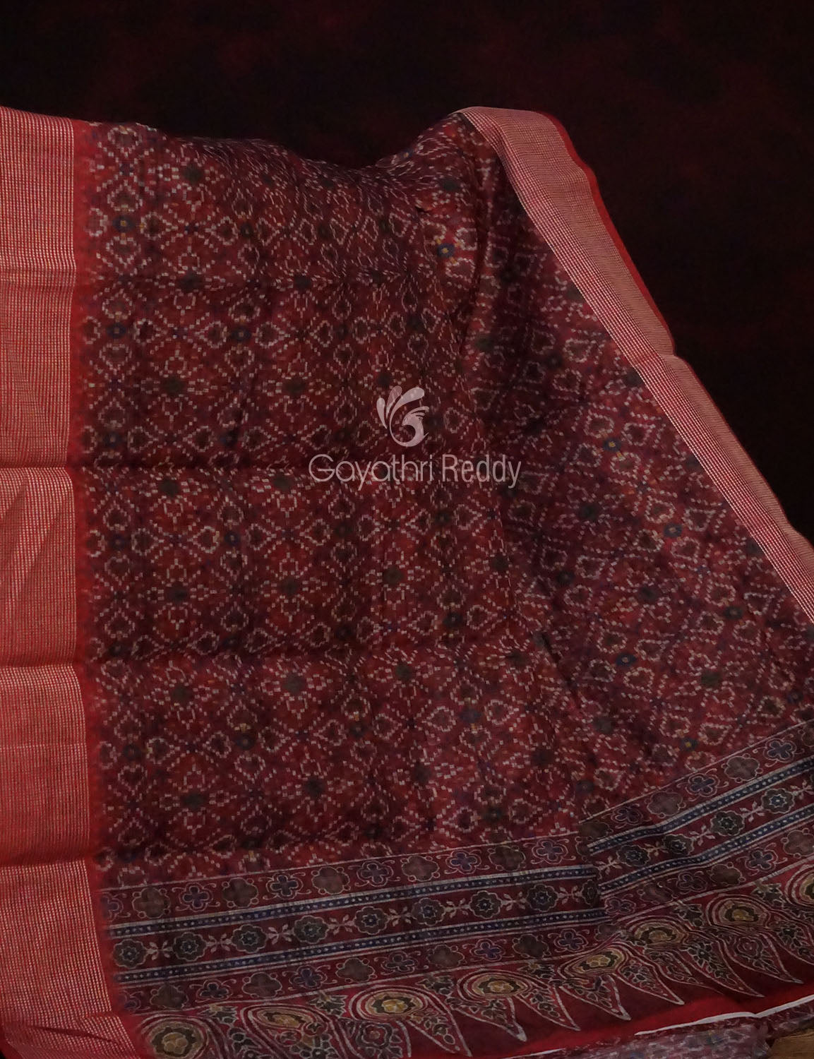 Maroon Colour Patola Design Semi Chanderi Saree By Gayathri Reddy Designer Studio | Swadesiicart