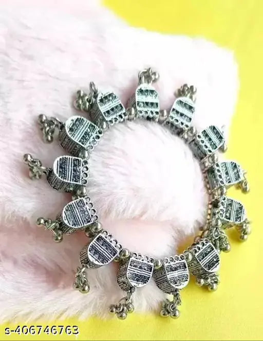 Tehzeeb Creations Women's Silver Colour Oxidised Bangles - Swadesiicart