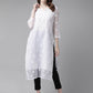 ADA Women White & Black Chikankari Embroidered Handloom Kurta & Slip with Churidar | Swadesiicart