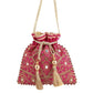 Masq Pink & Gold-Toned Embellished Embroidered Potli Clutch