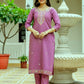 The52 Purple Women's Beautiful Embroidered Viscose Chanderi Silk Fabric with Straight Kurta, Pant and Dupatta Set - Swadesiicart
