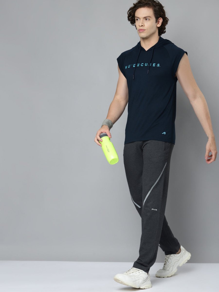 Alcis Men Navy Blue Typography Printed Slim Fit Running T-shirt | Swadesiicart