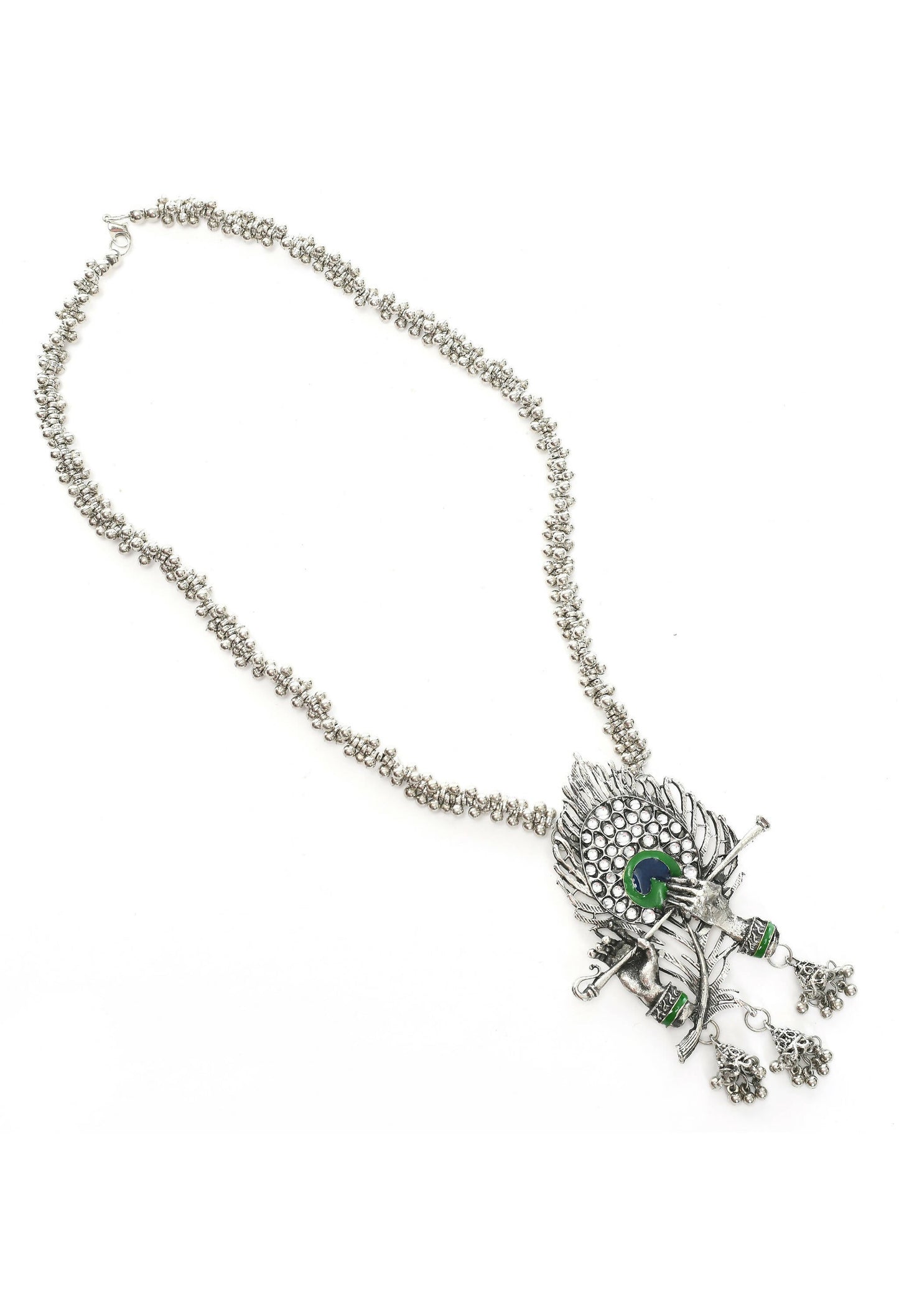 Mominos Fashion Johar Kamal Oxidised Silver-Plated Brass Finish Bansuri Long Necklace For Women (Silver) | Swadesiicart
