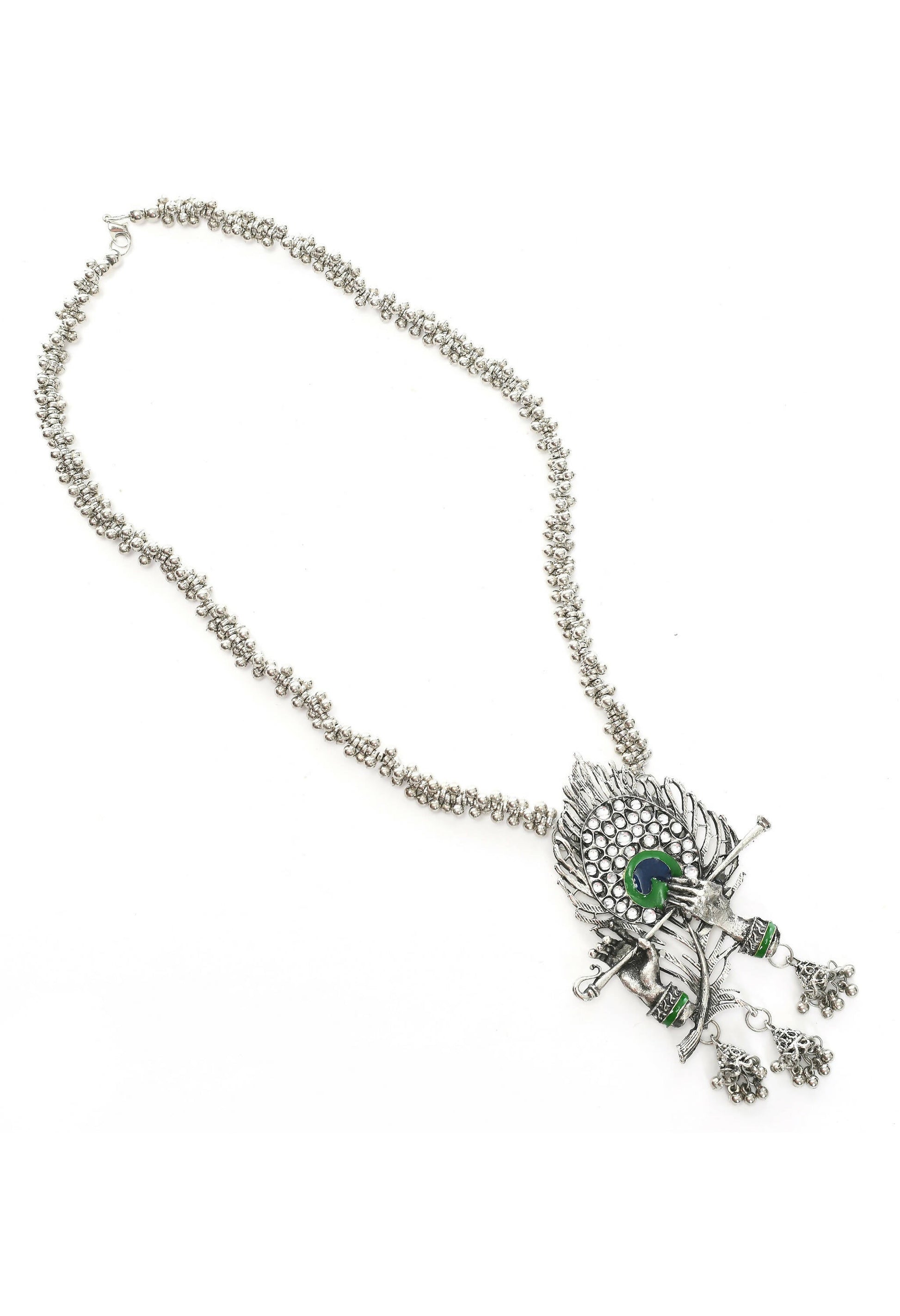 Mominos Fashion Johar Kamal Oxidised Silver-Plated Brass Finish Bansuri Long Necklace For Women (Silver) | Swadesiicart