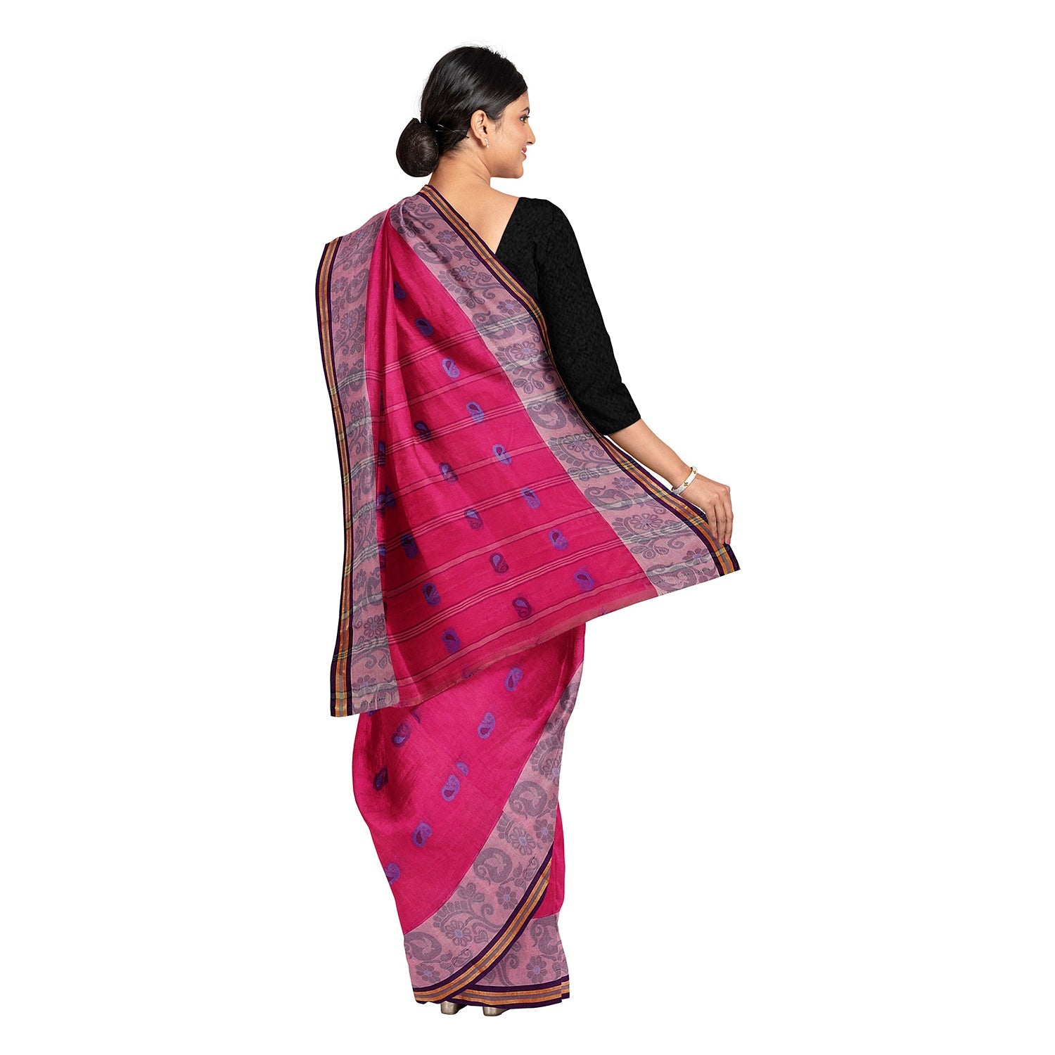 Exclusive Collection 100% Pure Cotton Pink Tant Saree With Hand Weaving Work - Swadesiicart