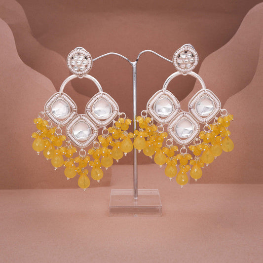 Tehzeeb Creations Gold Polish Yellow Colour Earrings | Swadesiicart