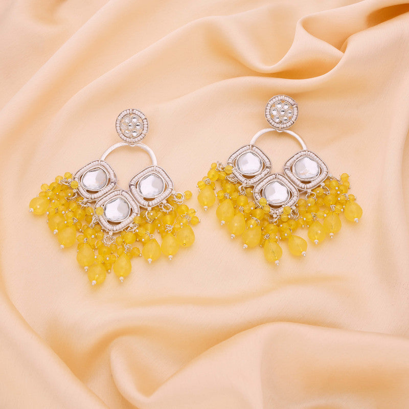 Tehzeeb Creations Gold Polish Yellow Colour Earrings | Swadesiicart
