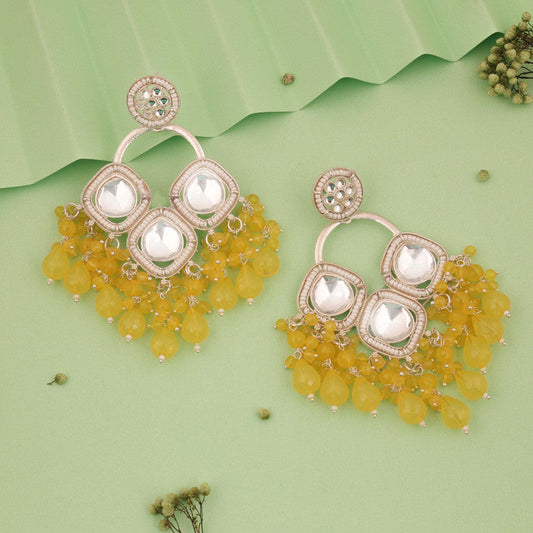 Tehzeeb Creations Gold Polish Yellow Colour Earrings | Swadesiicart
