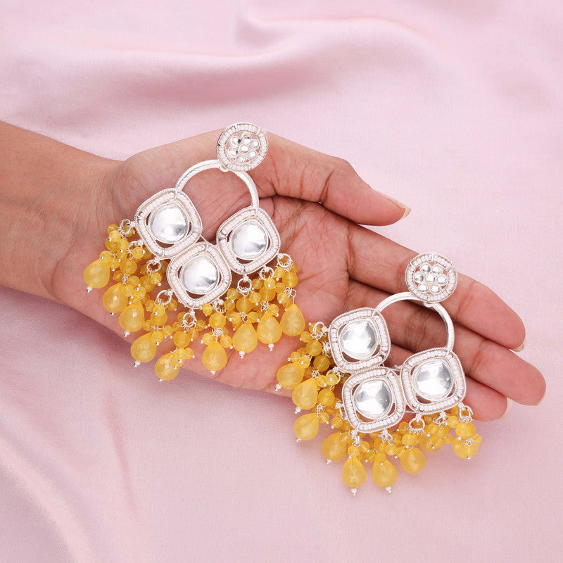 Tehzeeb Creations Gold Polish Yellow Colour Earrings | Swadesiicart