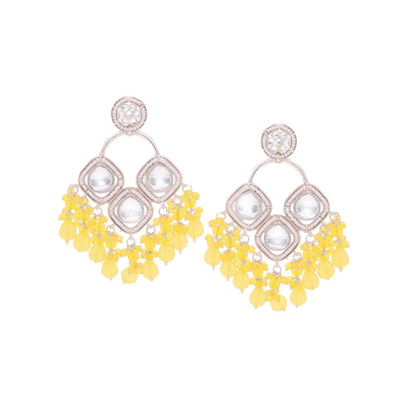 Tehzeeb Creations Gold Polish Yellow Colour Earrings | Swadesiicart