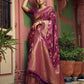Vardha Mulberry Violet Golden Zari Banarasi Satin Silk Saree | Swadesiicart