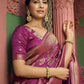 Vardha Mulberry Violet Golden Zari Banarasi Satin Silk Saree | Swadesiicart