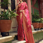 Vardha Bright Pink Golden Zari Banarasi Satin Silk Saree | Swadesiicart