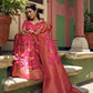 Vardha Bright Pink Golden Zari Banarasi Satin Silk Saree | Swadesiicart