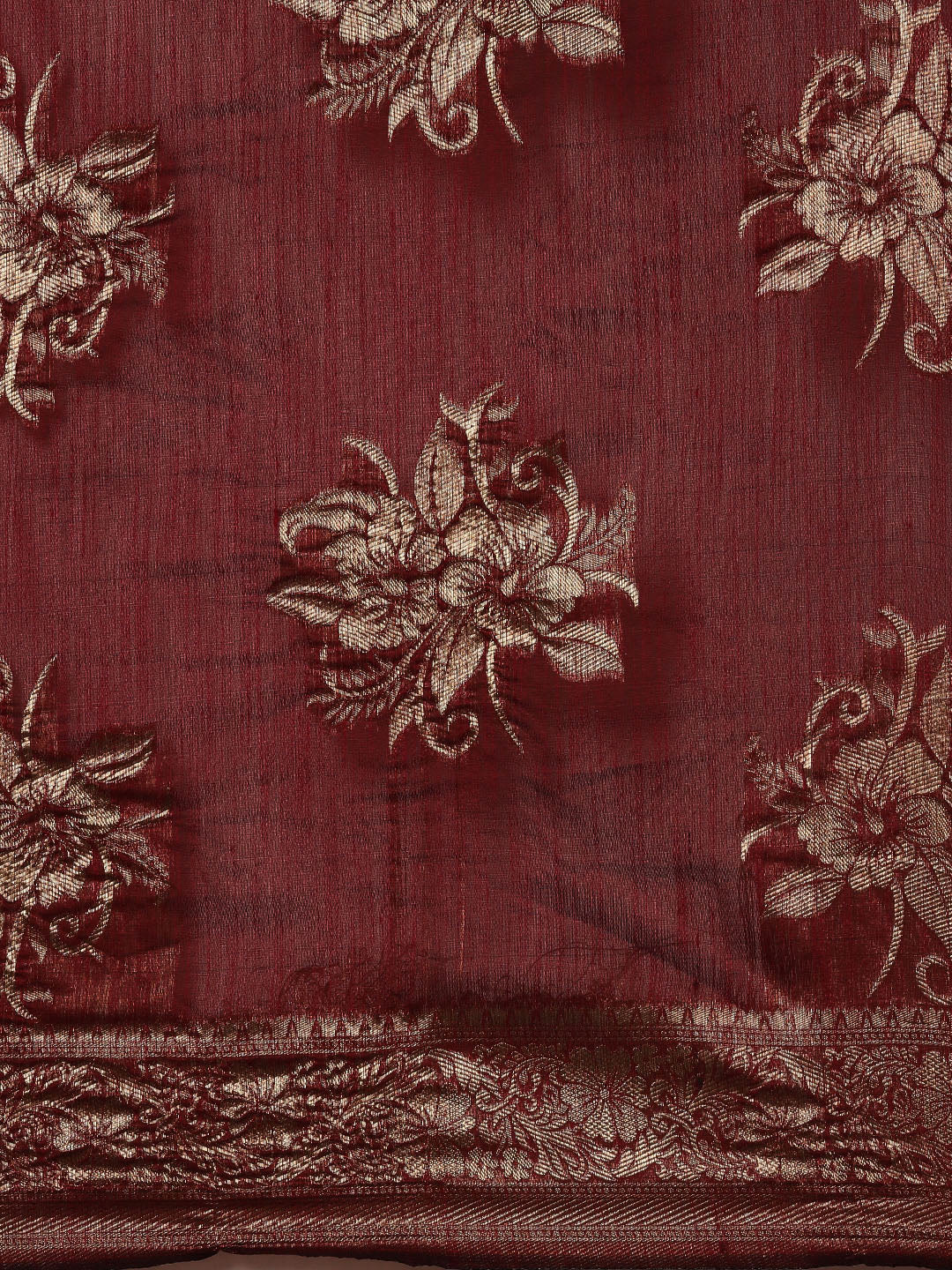 Saree Mall Maroon Floral Linen Blend Banarasi Saree | Swadesiicart