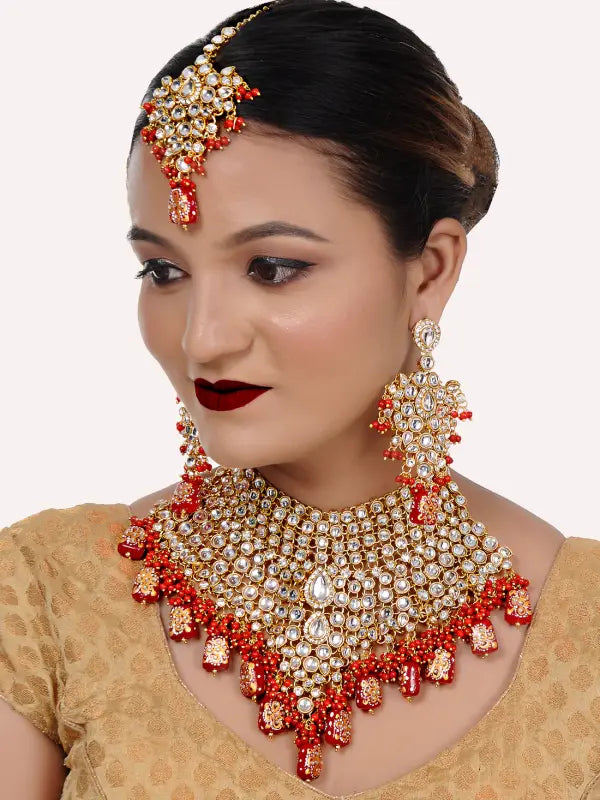 Tehzeeb Creations Kundan Bridal Set for Women & Girls - Swadesiicart