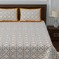 LIVING ROOTS White & Blue Ethnic Motifs Jaipuri 210 TC Cotton Double King Bedsheets With 2 Pillow Covers - Swadesiicart