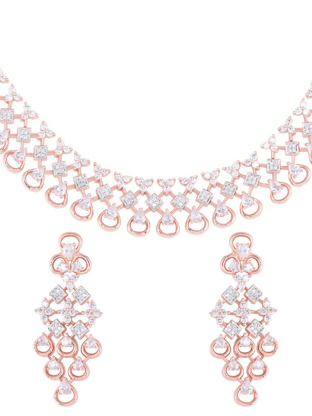 Saraf RS Jewellery Rose Gold-Polished White AD-Studded Handcrafted Jewellery Set - Swadesiicart