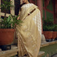 Vardha Ivory White Golden Zari Banarasi Satin Silk Saree | Swadesiicart