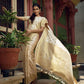 Vardha Ivory White Golden Zari Banarasi Satin Silk Saree | Swadesiicart
