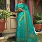 Vardha Turquoise Blue Golden Zari Banarasi Satin Silk Saree | Swadesiicart