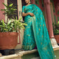 Vardha Turquoise Blue Golden Zari Banarasi Satin Silk Saree | Swadesiicart