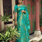 Vardha Turquoise Blue Golden Zari Banarasi Satin Silk Saree | Swadesiicart
