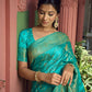 Vardha Turquoise Blue Golden Zari Banarasi Satin Silk Saree | Swadesiicart