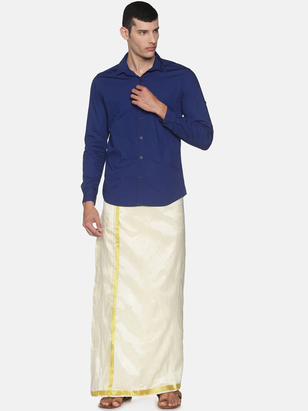 Sethukrishna Men Cream-Coloured Solid Readymade Dhoti | Swadesiicart