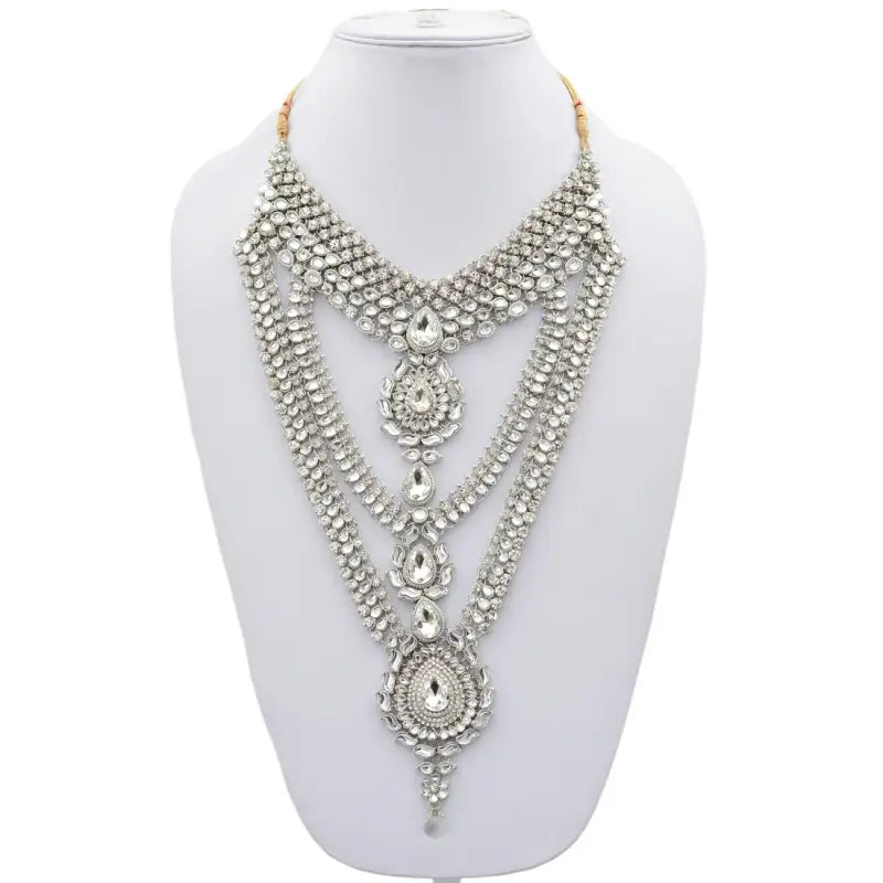 Tehzeeb Creations Platinum Plated Silver Polish Dulhan Bridal Jewelry Set 8 Pcs - Swadesiicart