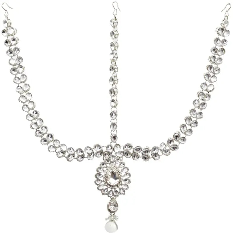 Tehzeeb Creations Platinum Plated Silver Polish Dulhan Bridal Jewelry Set 8 Pcs - Swadesiicart