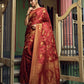 Vardha Ruby Red Golden Zari Banarasi Satin Silk Saree | Swadesiicart