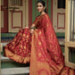 Vardha Ruby Red Golden Zari Banarasi Satin Silk Saree | Swadesiicart