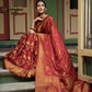 Vardha Ruby Red Golden Zari Banarasi Satin Silk Saree | Swadesiicart