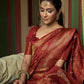 Vardha Ruby Red Golden Zari Banarasi Satin Silk Saree | Swadesiicart
