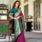 Anaita Wine Soft Silk Zari Weaving Saree With Blouse Piece