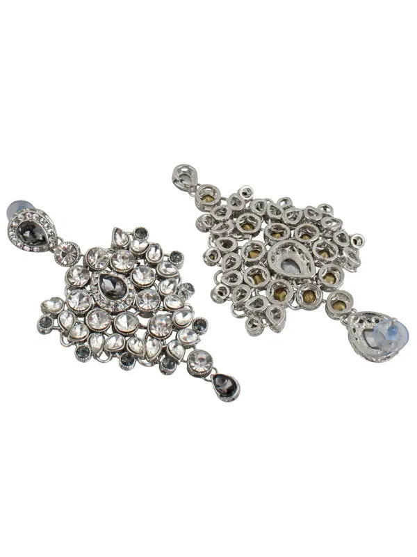 Tehzeeb Creations Platinum Plated Silver Polish Stone Mini Bridal Choker Set for Women & Girls | Swadesiicart