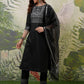 Vishudh Black Printed Regular Kurta with Trouser & Dupatta - Swadesiicart