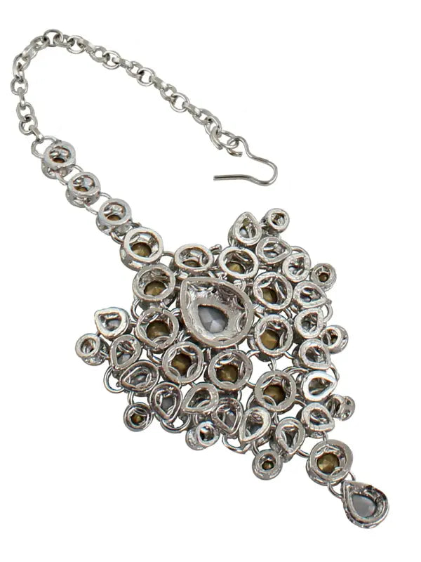 Tehzeeb Creations Platinum Plated Silver Polish Stone Mini Bridal Choker Set for Women & Girls | Swadesiicart