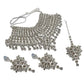 Tehzeeb Creations Platinum Plated Silver Polish Stone Mini Bridal Choker Set for Women & Girls | Swadesiicart